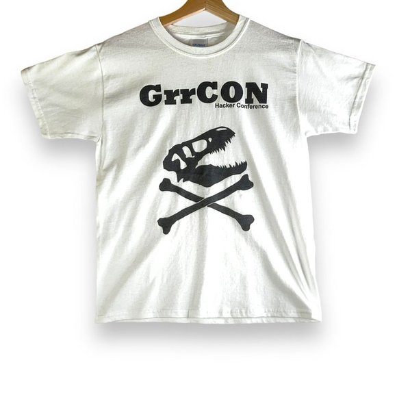 GrrCon Hacker Cybersecurity Convention T-Shirt Youth Medium White Dinosaur NEW - Picture 1 of 8